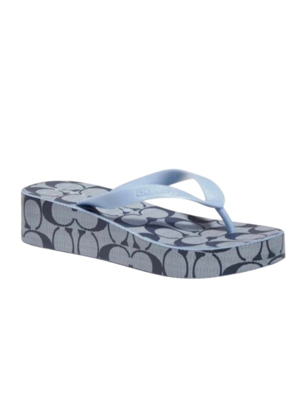 Coach 6B Lynn Flip Flops Signature Platform Chambray Blue Sandals Stylish Summer